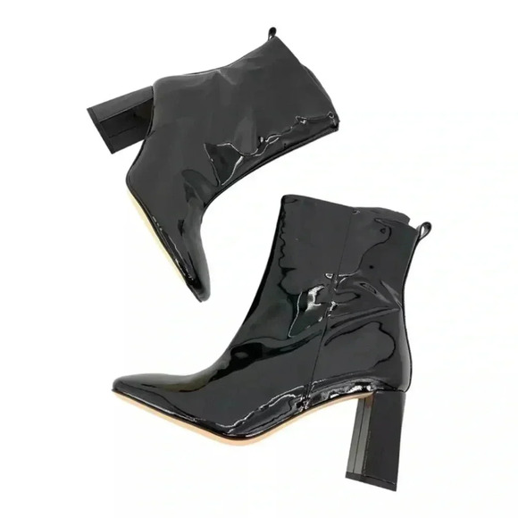 Good American Black Patent Leather Square Toe Boots Size 8 NWT $249 MSRP - Picture 2 of 5